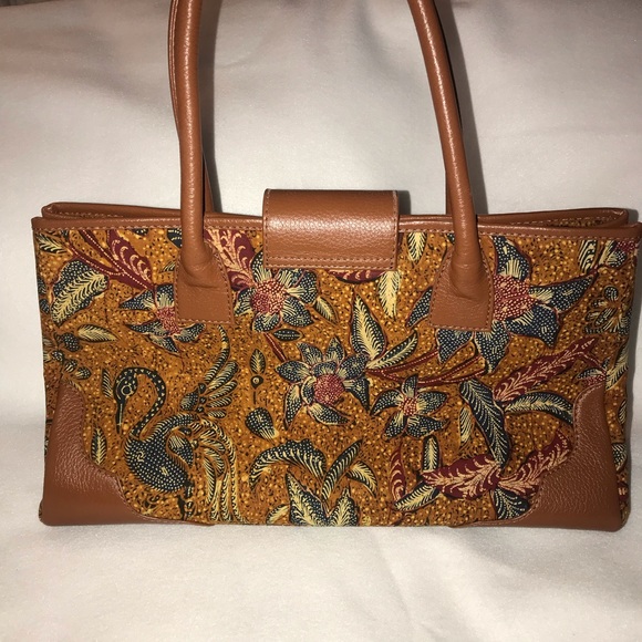 Brand new brown leather ethnic Batik Tote Bag - Picture 4 of 8